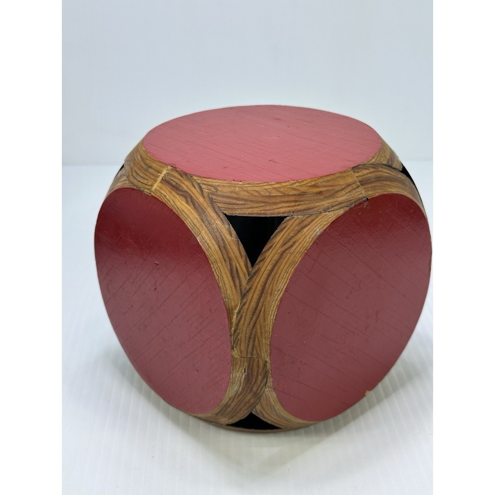 Vintage Handmade Red Wood Display Cube Made Of Circles Stand‎ Riser 6"x6"x6"